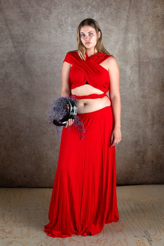 Robe de déesse Aphrodite, rouge corail