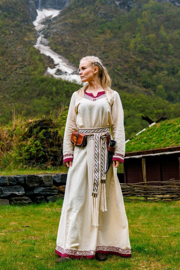 Abito vichingo Lagertha, naturale-rosso