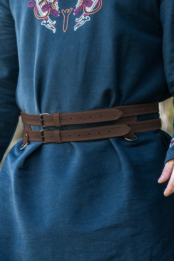 Dubbele Viking riem Floki, donkerbruin