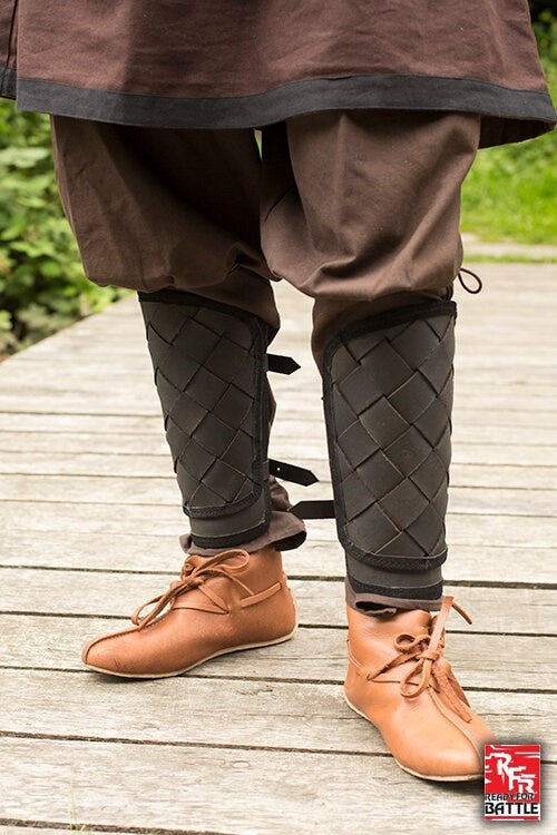 RFB Leder Wikinger Schienbeinschützer, schwarz, Paar