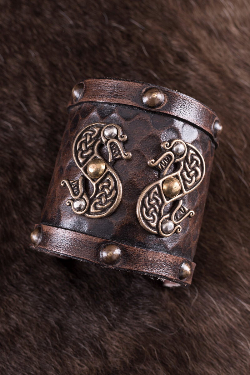 Pulsera vikinga con dragones, cuero