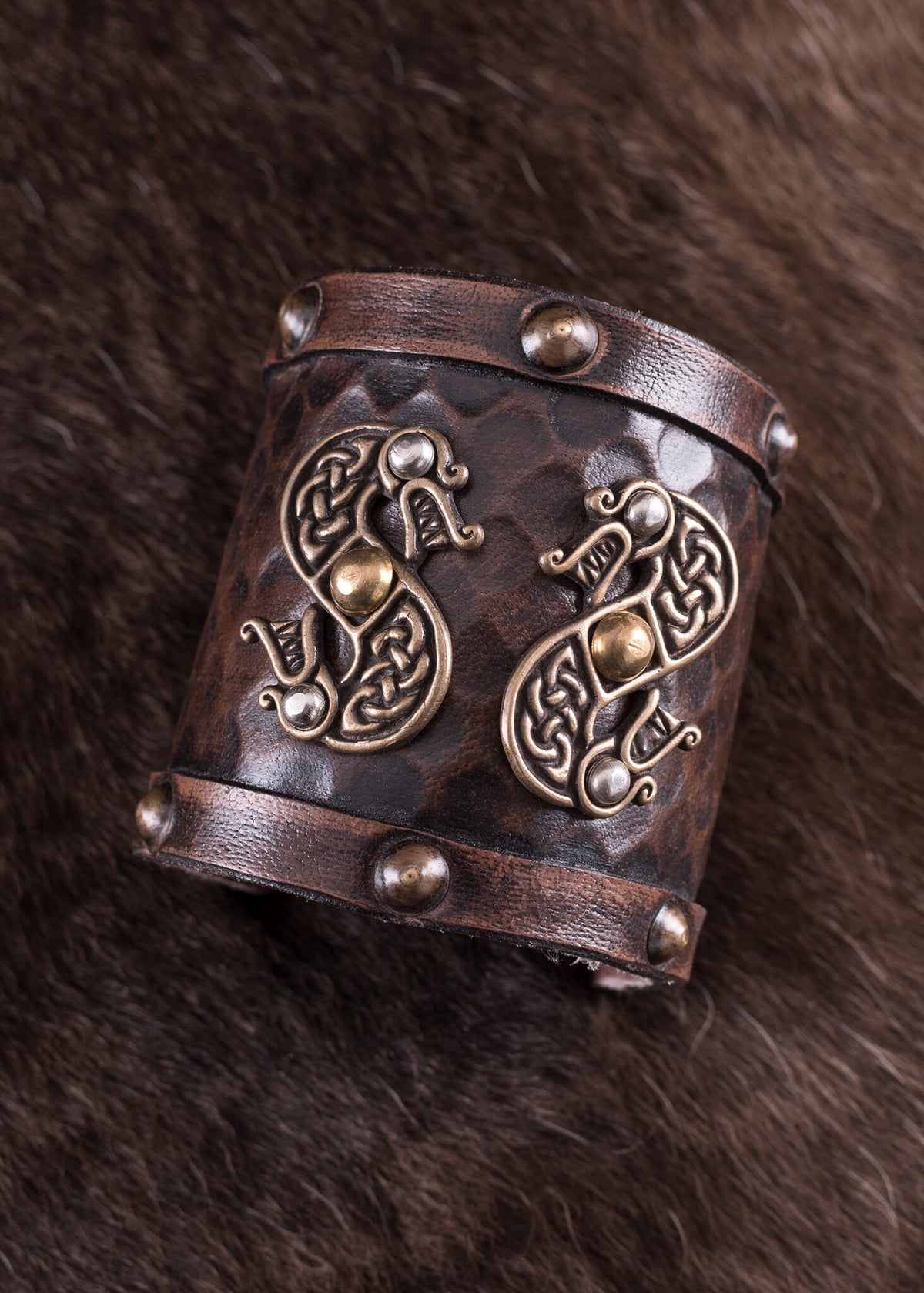 Pulsera vikinga con dragones, cuero