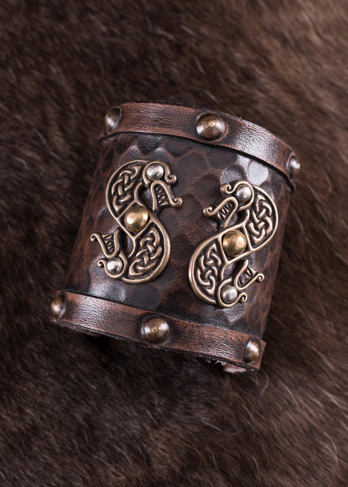 Pulsera vikinga con dragones, cuero