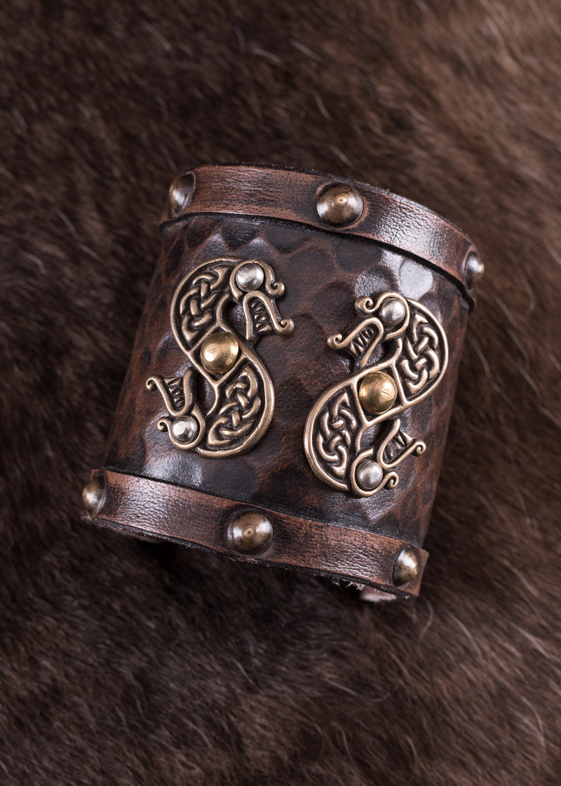 Bracelet viking avec dragons, cuir