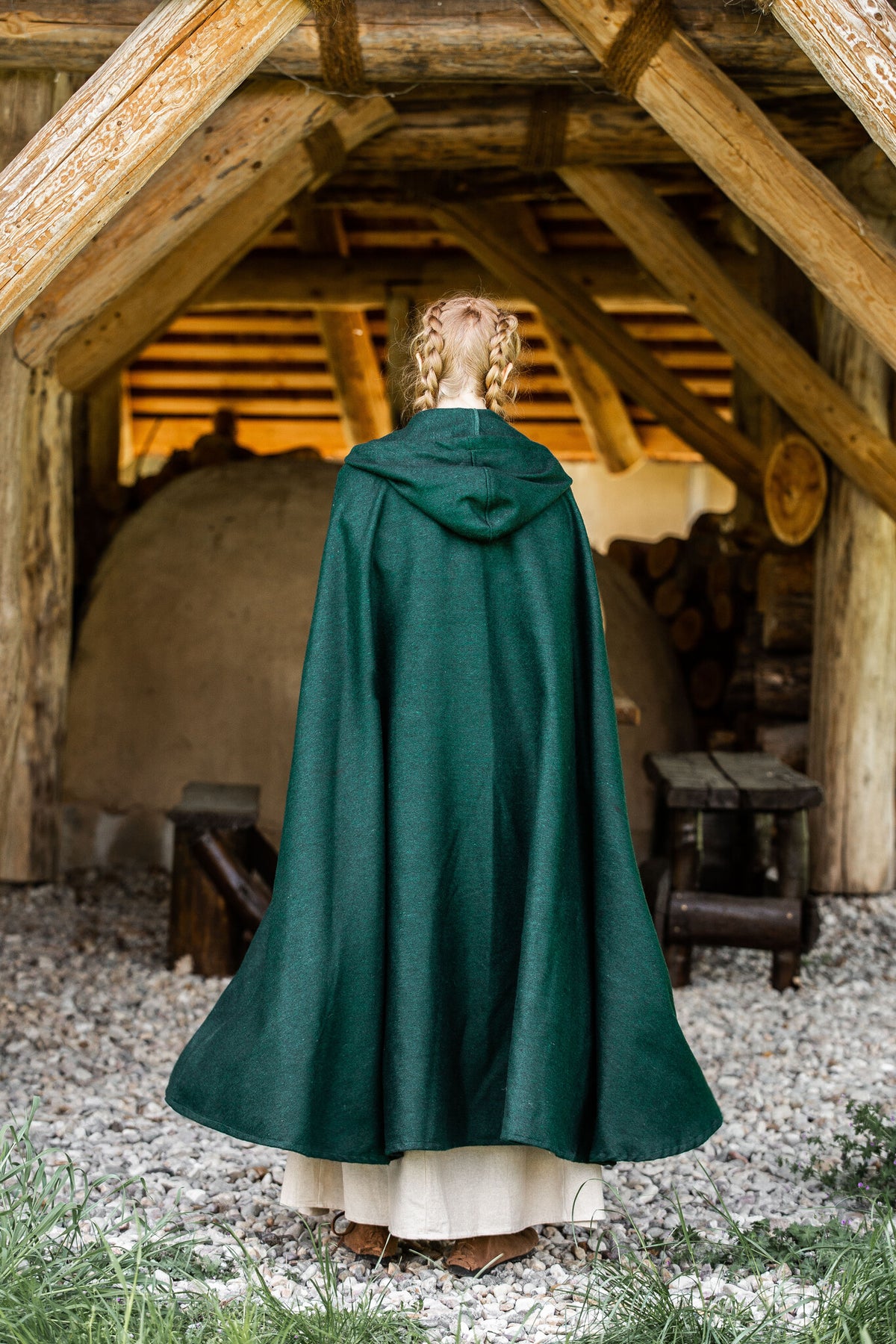Średniowieczny płaszcz Karen, zielony, mieszanka wełny