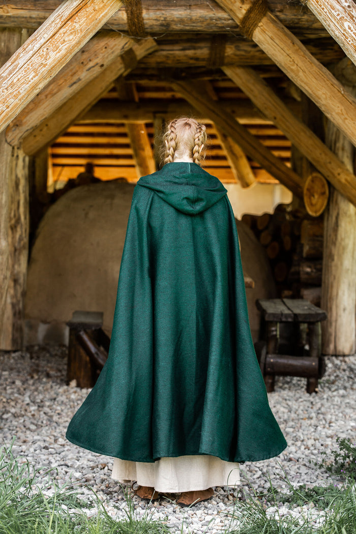 Średniowieczny płaszcz Karen, zielony, mieszanka wełny