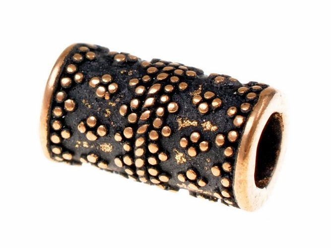 Perla da barba vichinga cilindrica con granulazione, bronzo