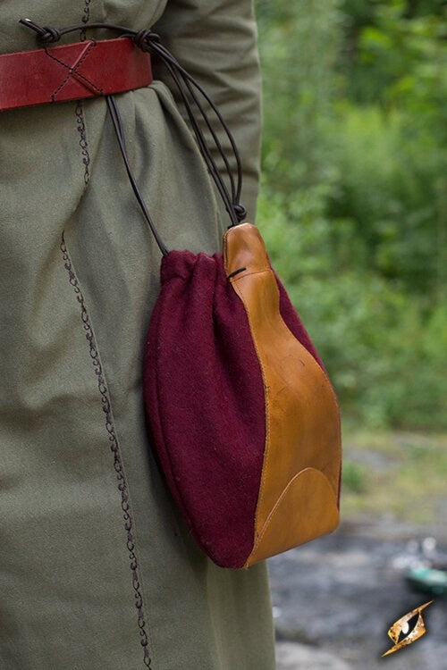 Borsello in lana e pelle, rosso-marrone