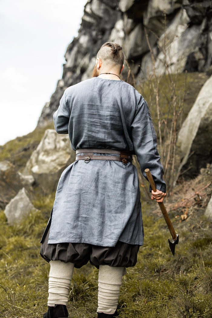 Tunique viking Halvar lin, bleu-gris