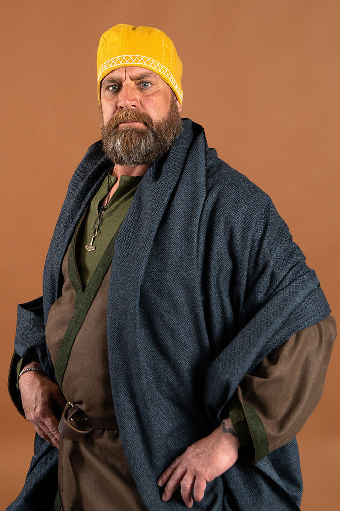 Viking cloak Hjalmar with diamond twill, wool, blue-black