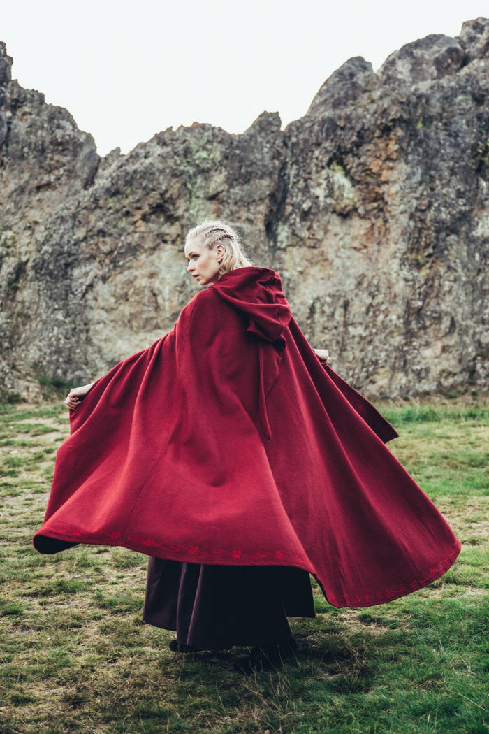 Embroidered cloak Damia, red, wool mix