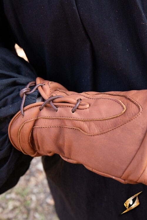 Guantes sin dedos con cordones, marrones