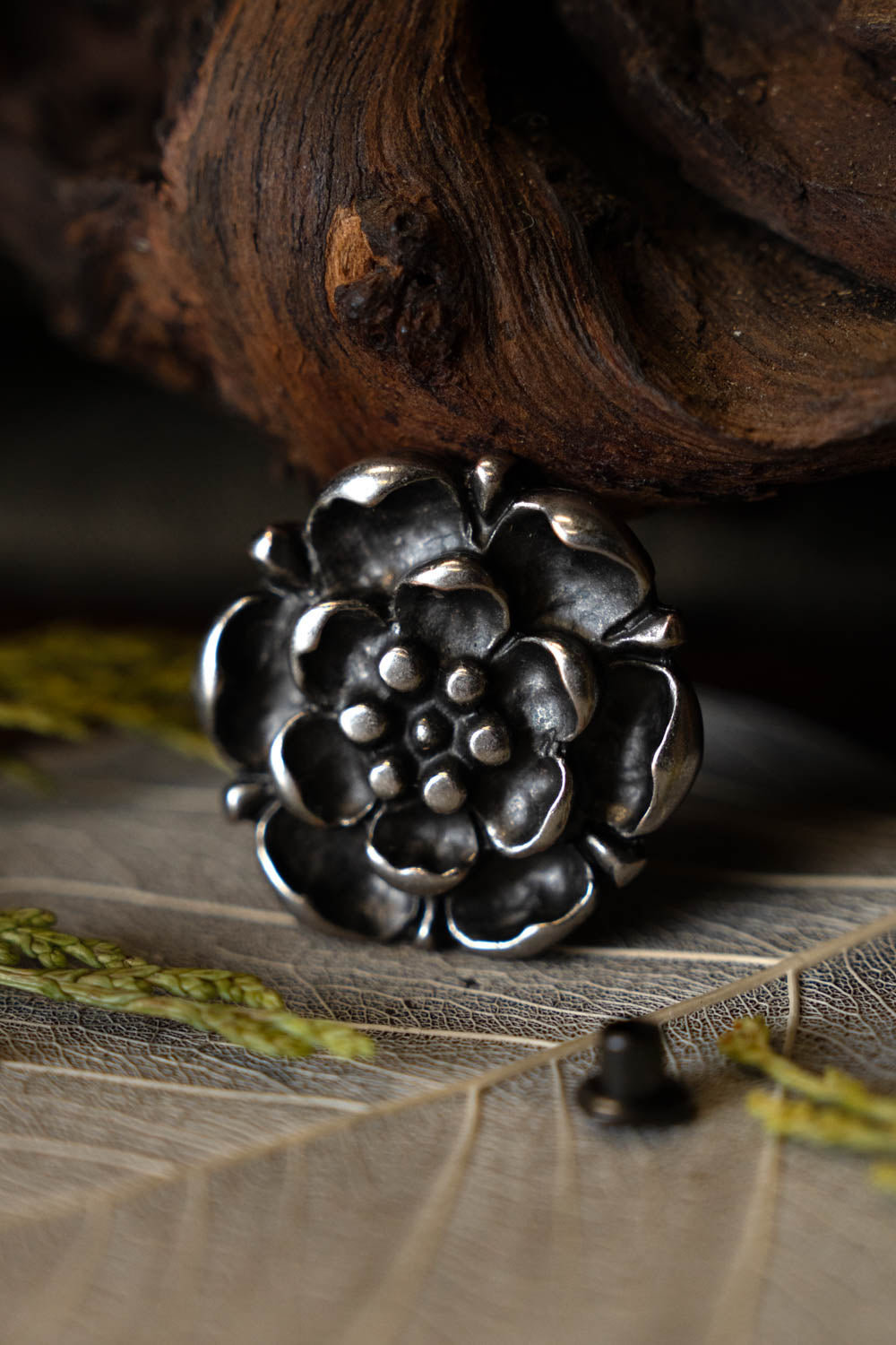 Tudor rose belt fitting (set of 5 pieces), silvered bronze