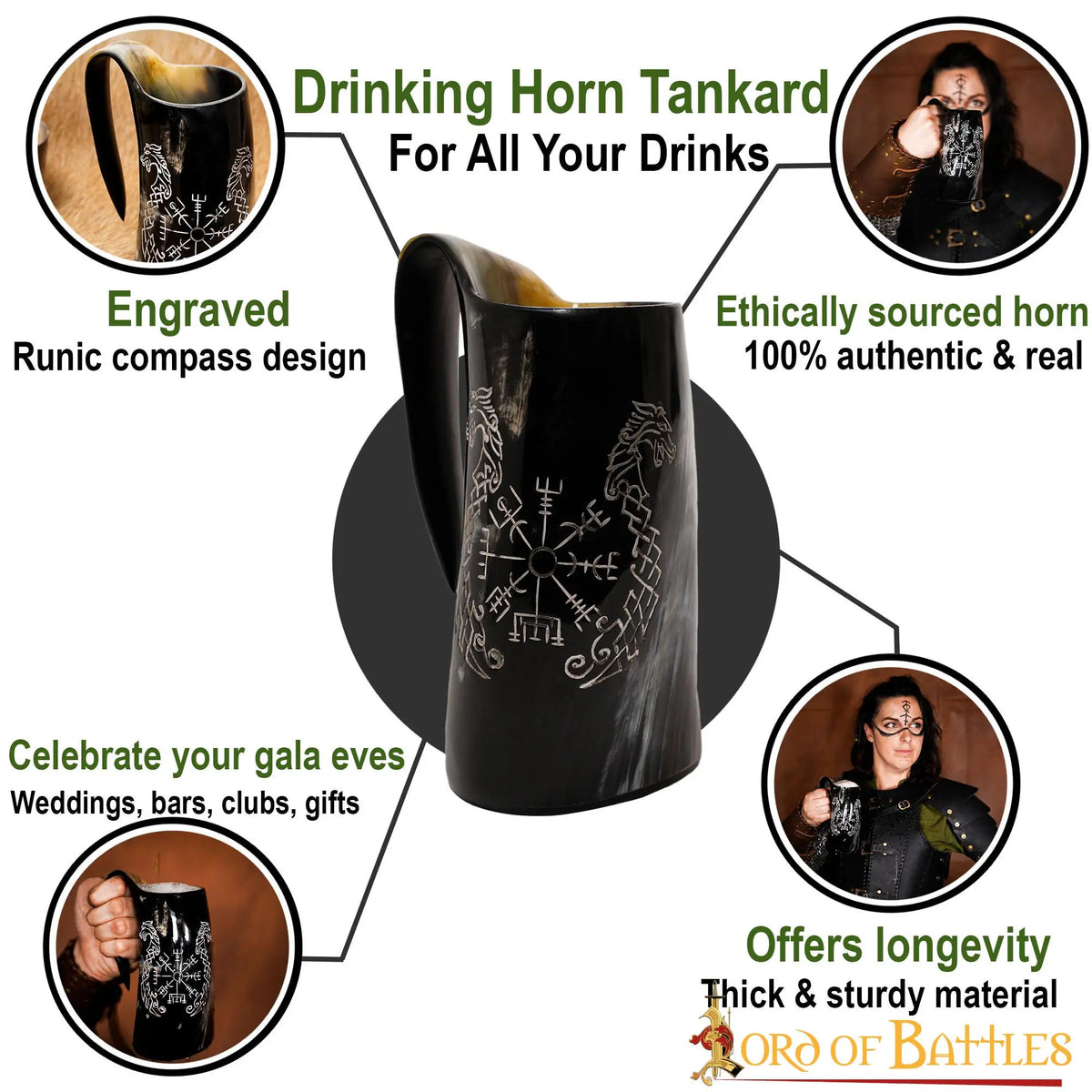 Jarra de cuerno vikinga Jormungandr, 500–650 ml