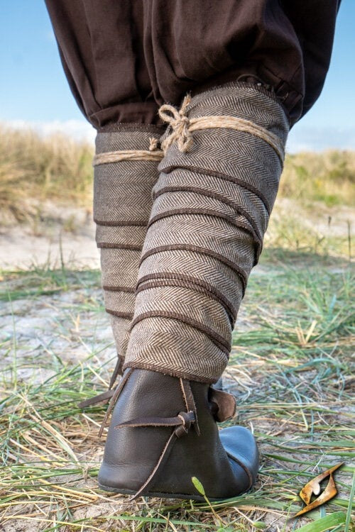 Benviklinger med sildebensmønster, brun, uldmix