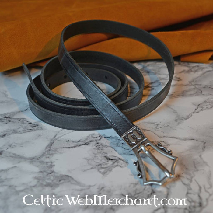 Gotische riem, 15e eeuw, messingen gesp, 151 cm, bruin