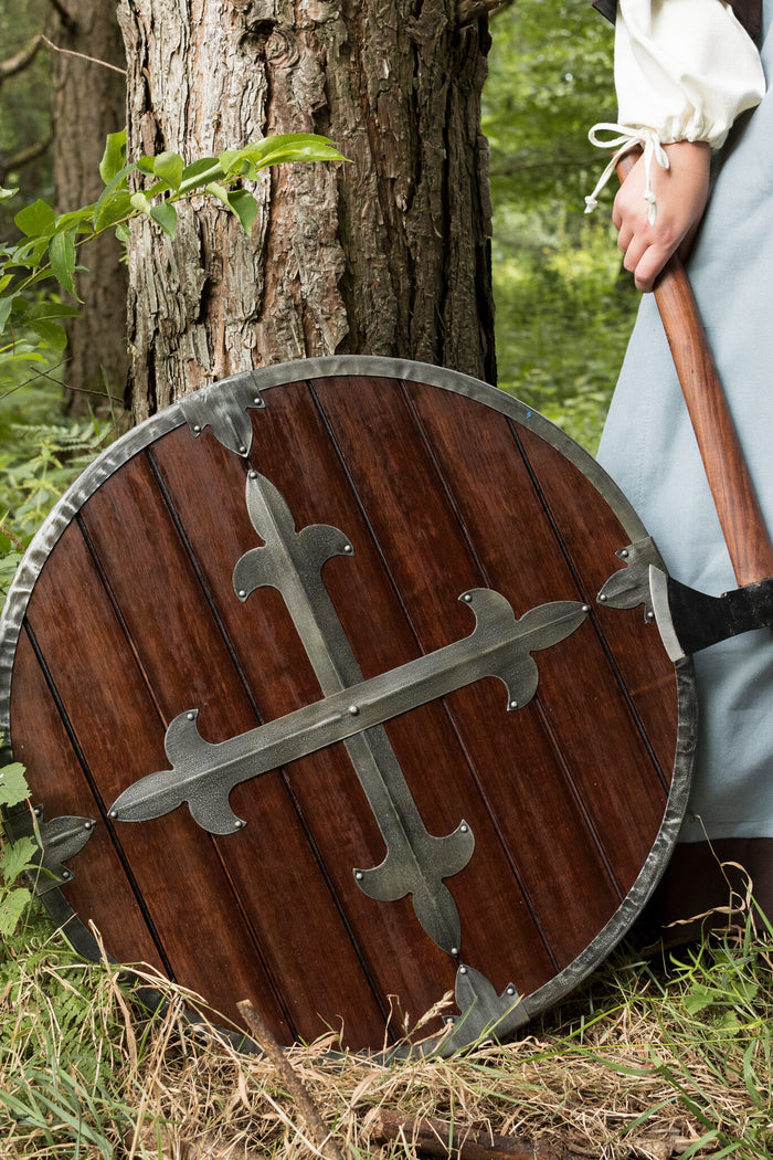 Wooden round shield with cross