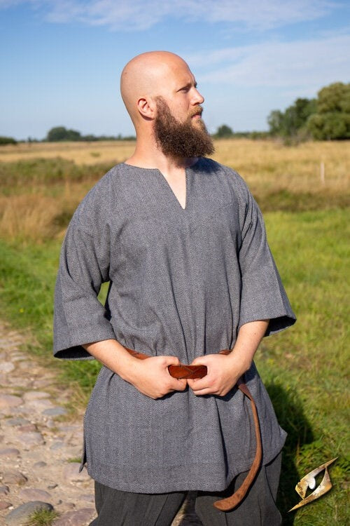 Viking tuniek Arvis, vissegraatmotief, Storm grijs