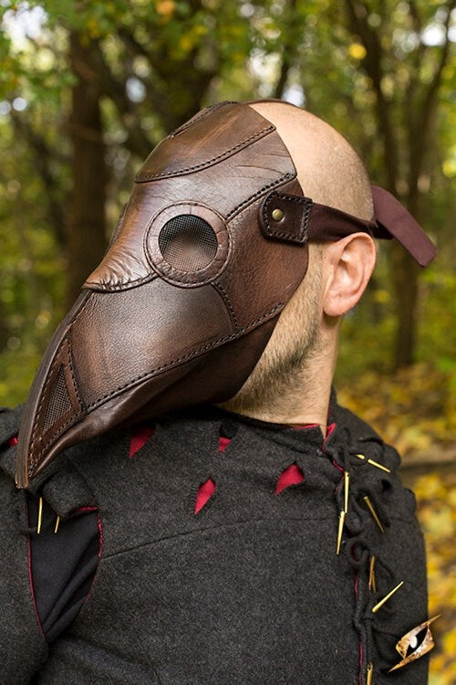 Leather mask plague doctor, brown
