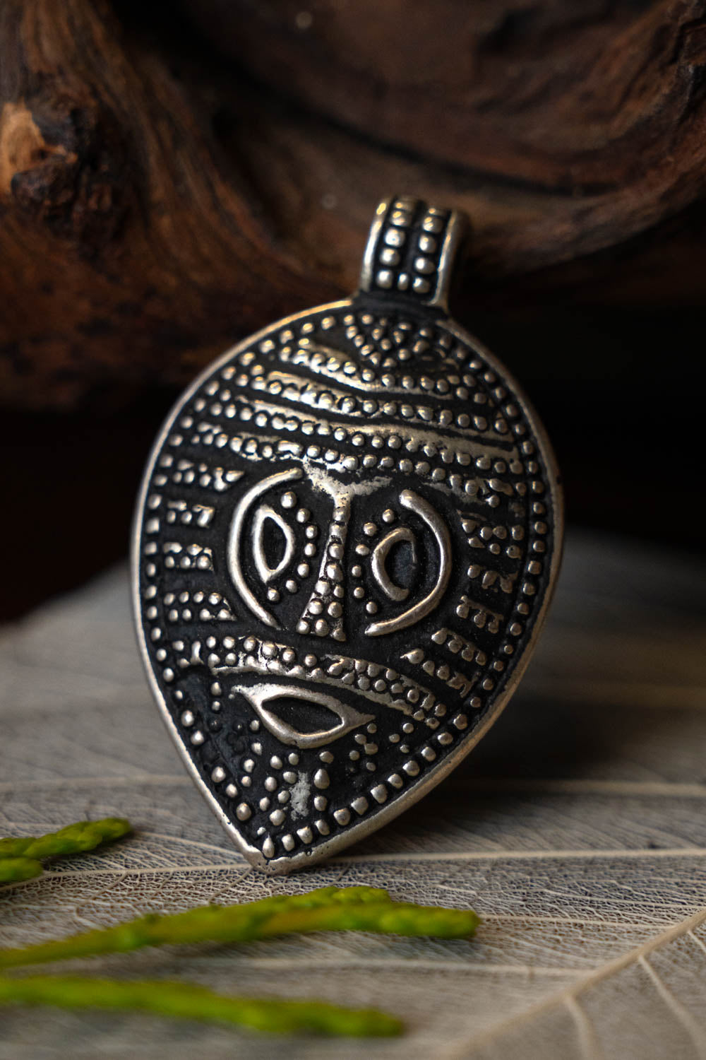 Viking mask amulet Gotland, silvered bronze