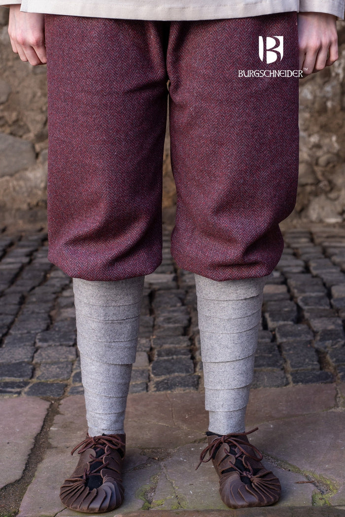 Pantaloni vichinghi Tilda a motivo spigato, misto lana, rosso bordeaux