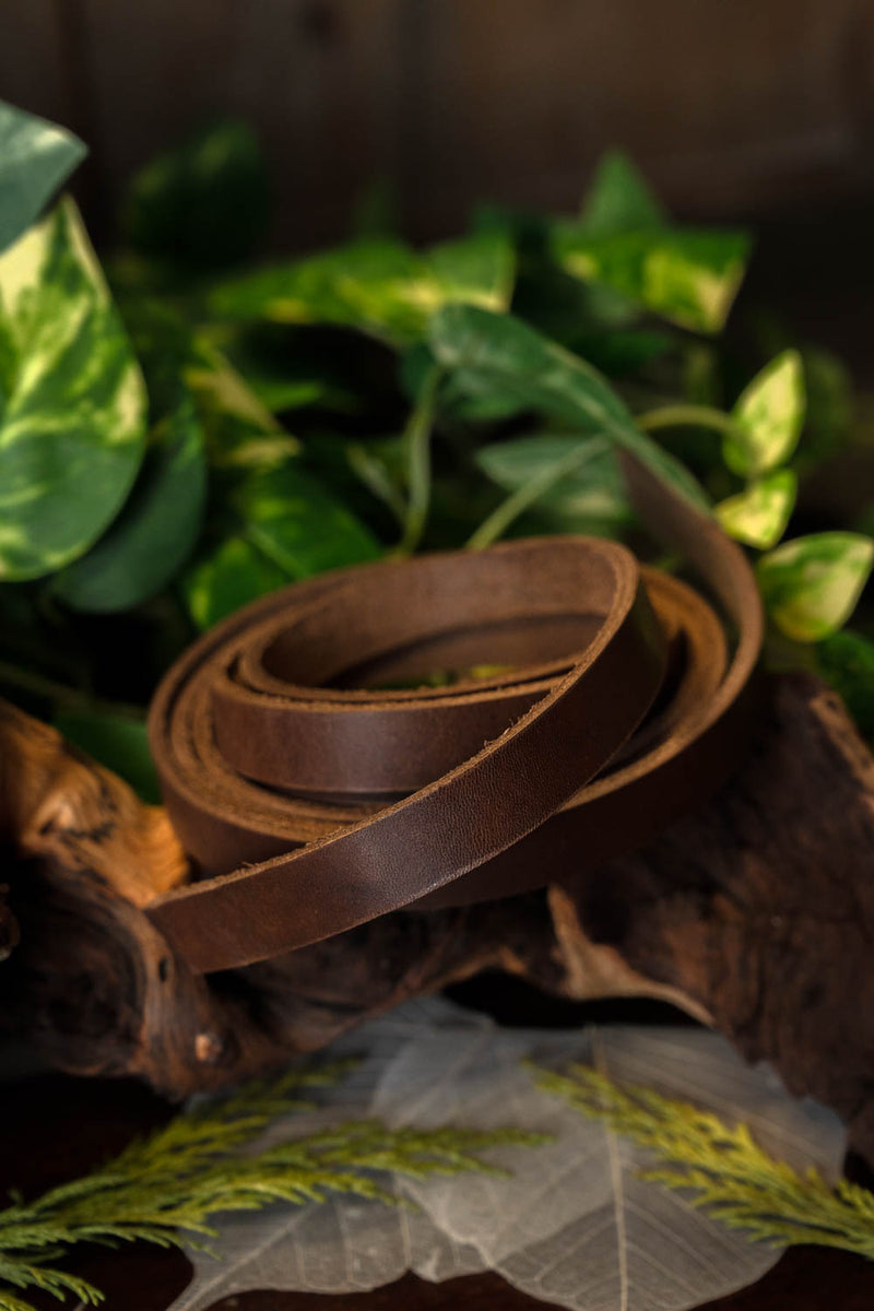 Leather belt strip brown 4 x 180-190 cm