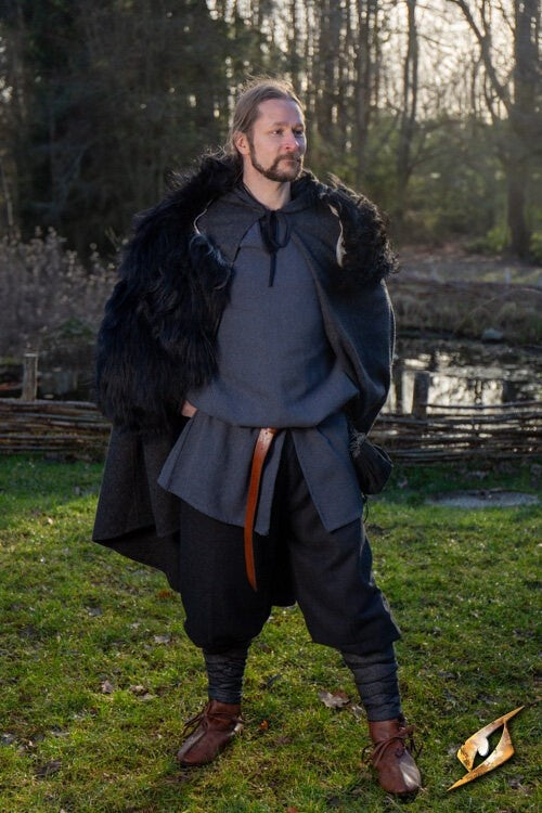 Spodnie Rusvik Ull, wzór jodełkowy, mieszanka wełny, czarne