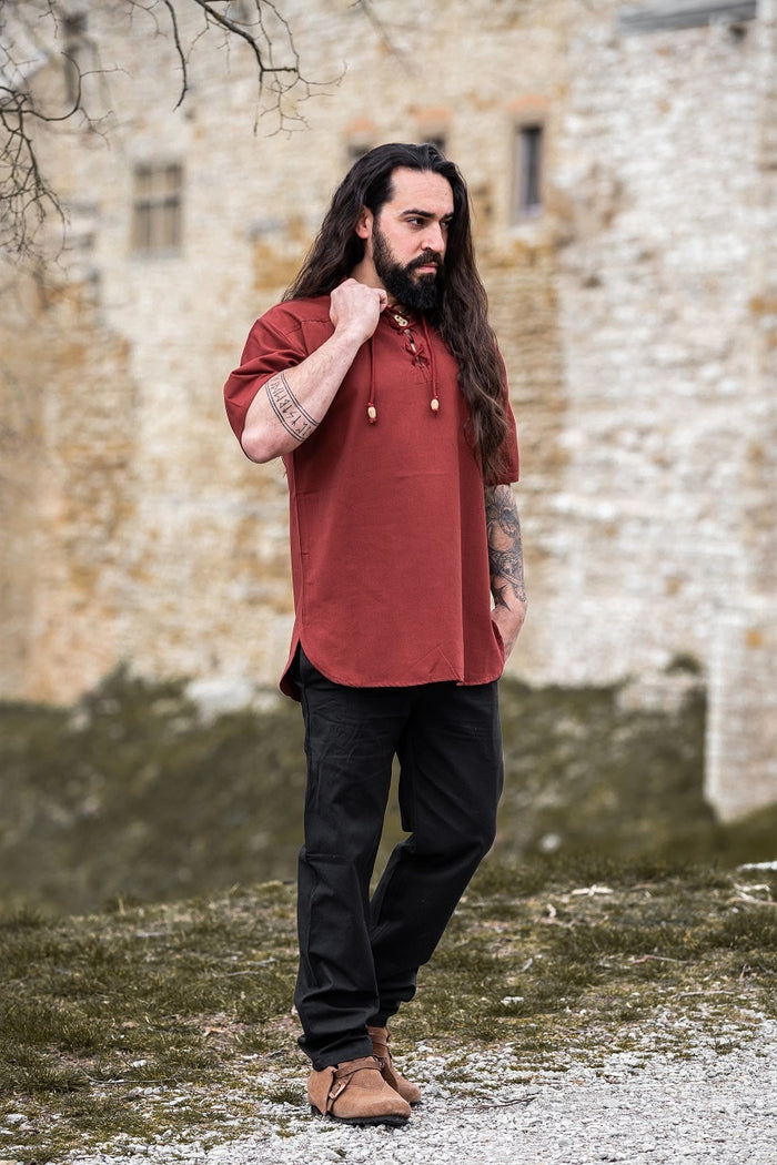 Chemise médiévale à manches courtes, rouge