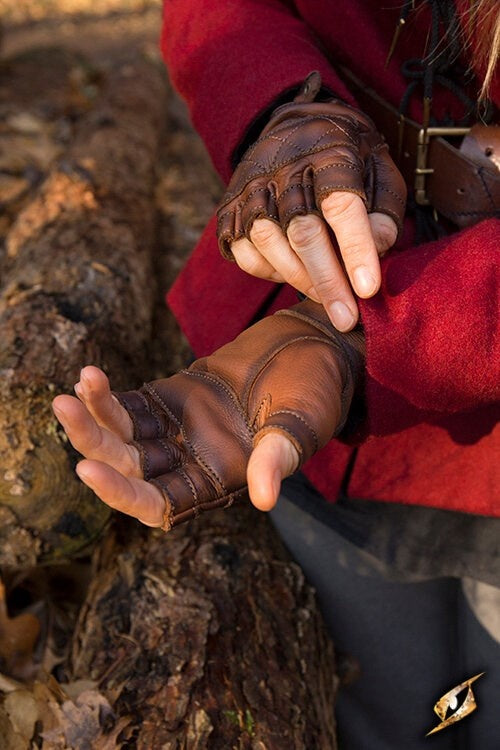 Fingerlösa läderhandskar, bruna