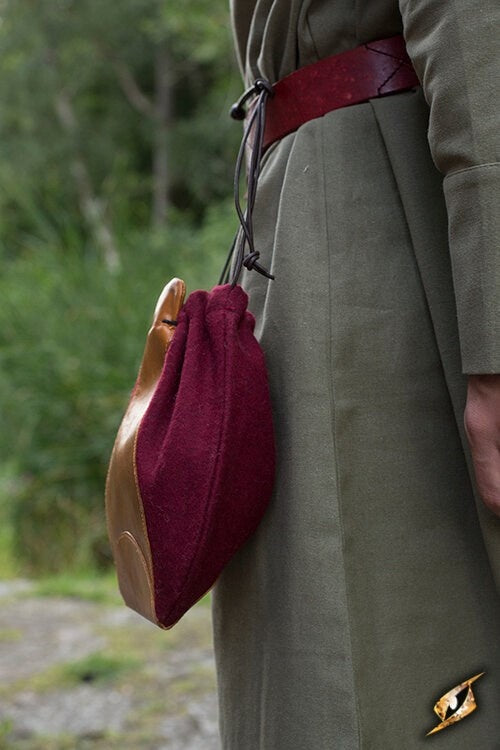 Borsello in lana e pelle, rosso-marrone