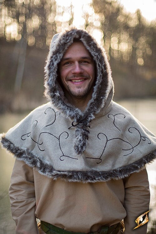 Kaptur z futrzanym brzegiem Gisla, szary, mieszanka wełny