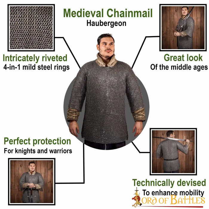 Maliëhaubergeon, blandede flade ringe, runde klinknagler, 9 mm