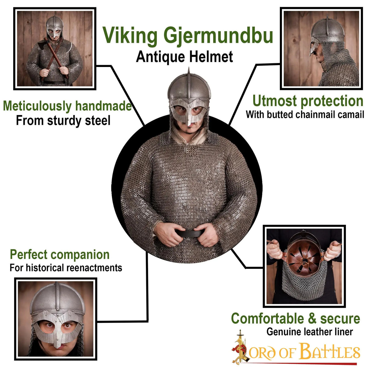 Casco vikingo Gjermundbu, patinado, 1,6 mm