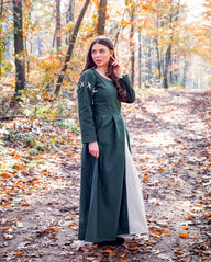 Robe médiévale Larina, vert olive-naturel