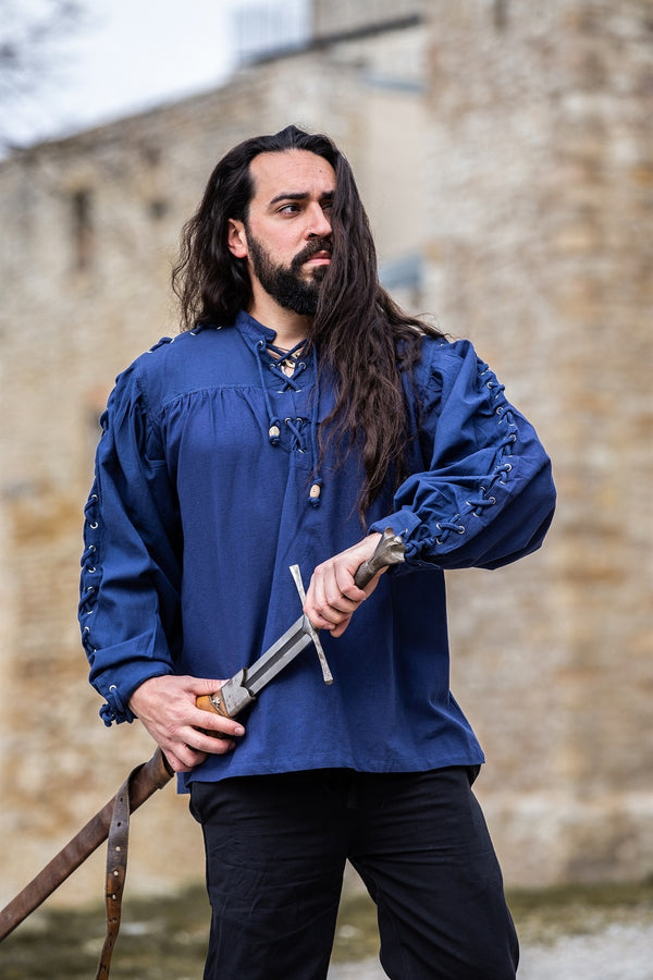 Pirate shirt with laces, blue