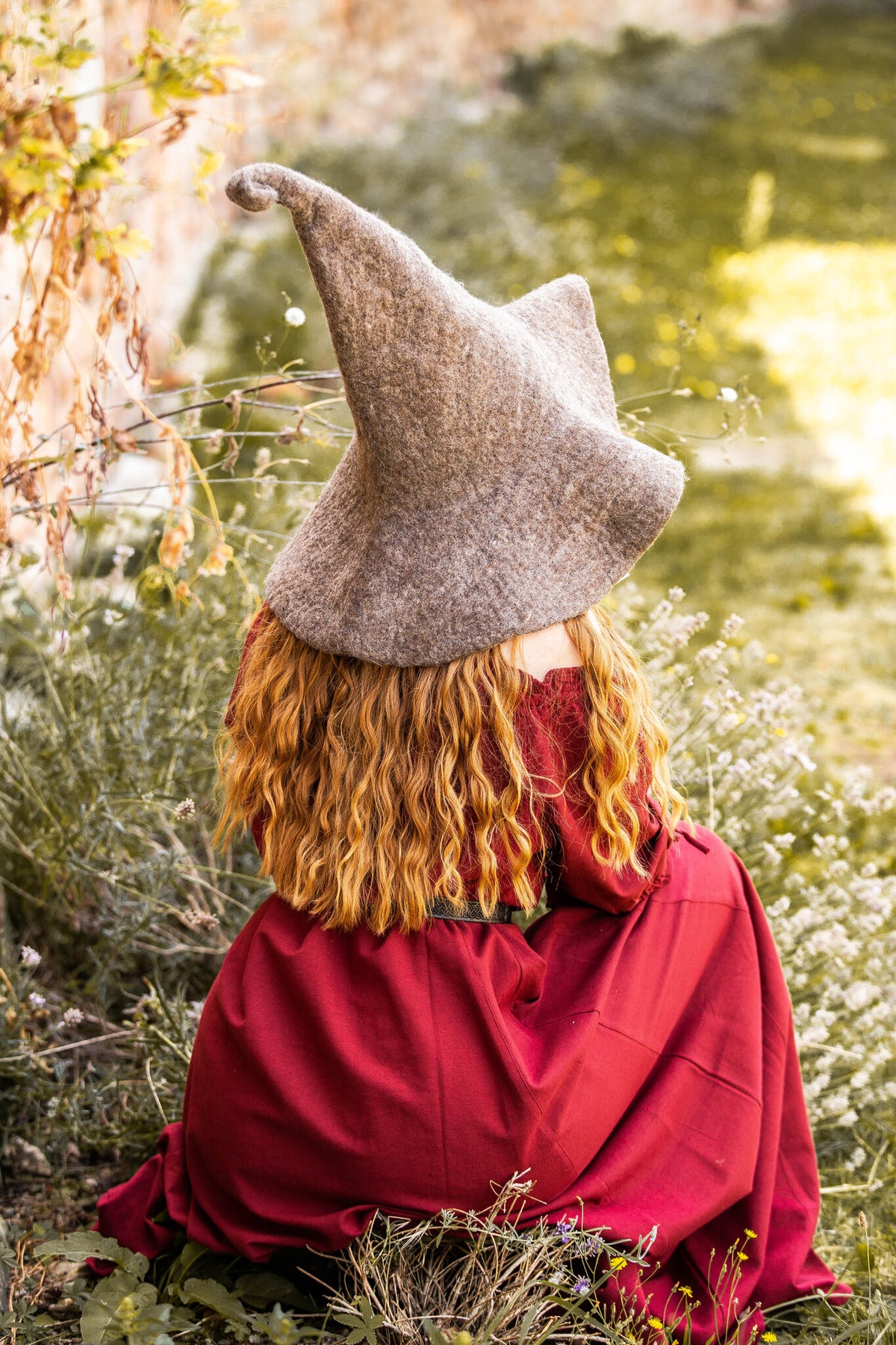 Witch hat, natural-brown, wool felt