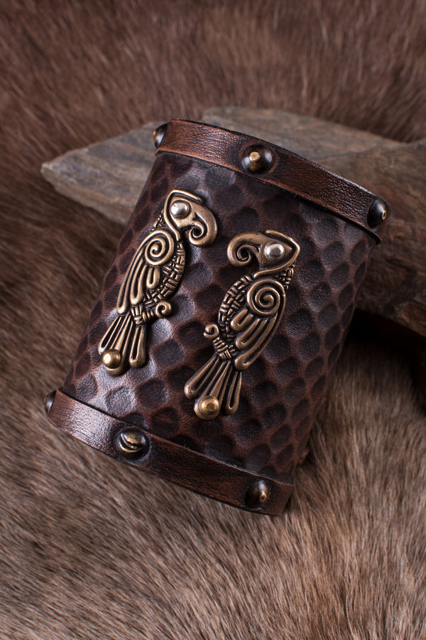 Bracelet Huginn & Muninn, cuir