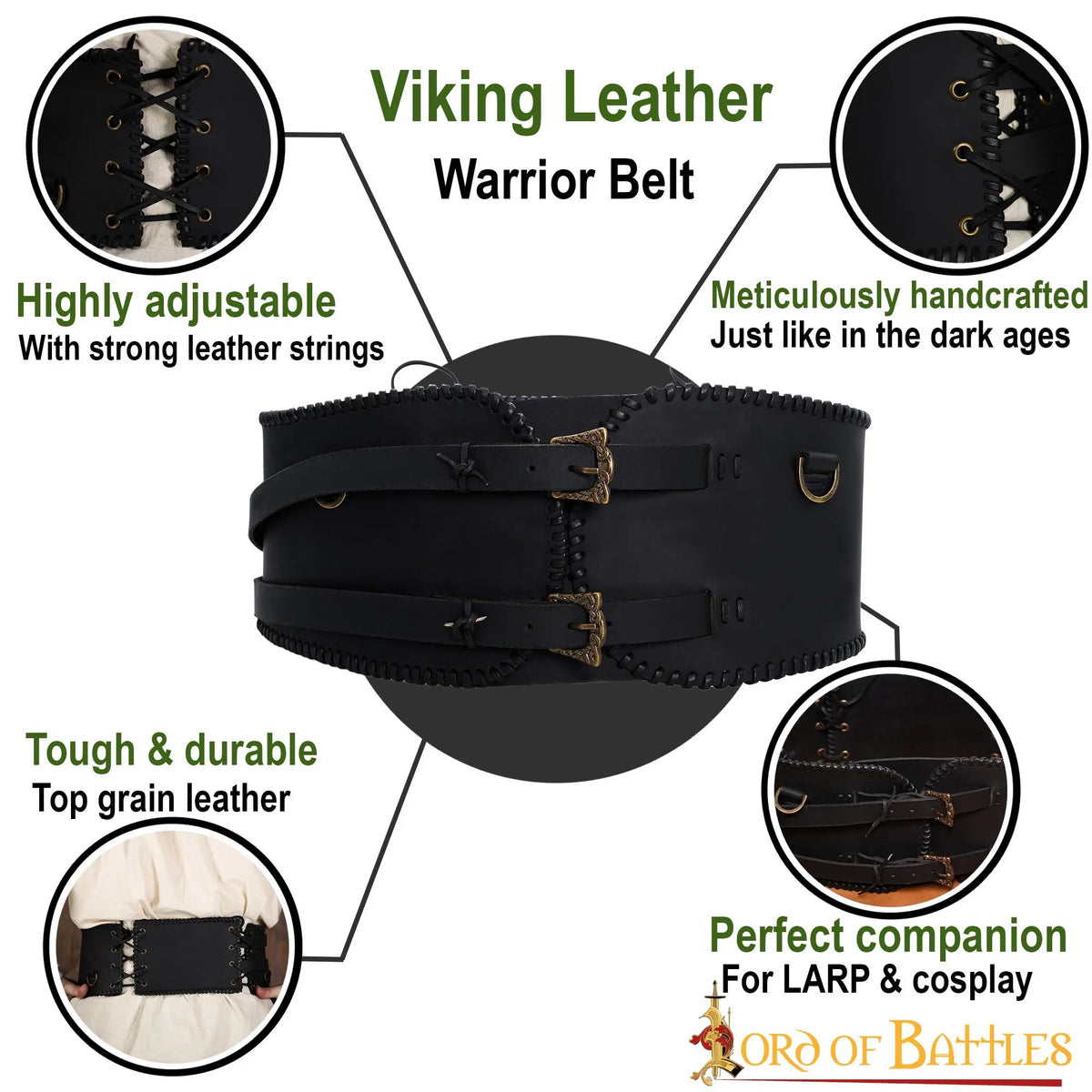 Large ceinture viking, brun