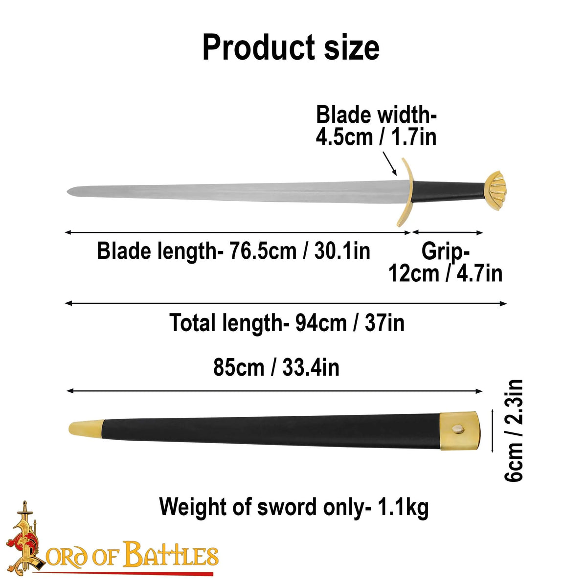 Épée viking Ubbe avec fourreau, semi-tranchante