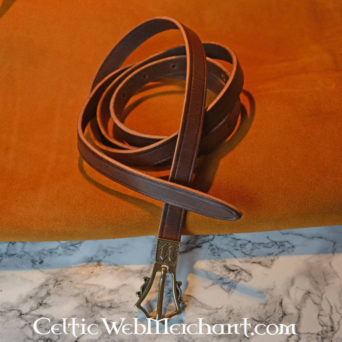 Gotische riem, 15e eeuw, messingen gesp, 151 cm, bruin