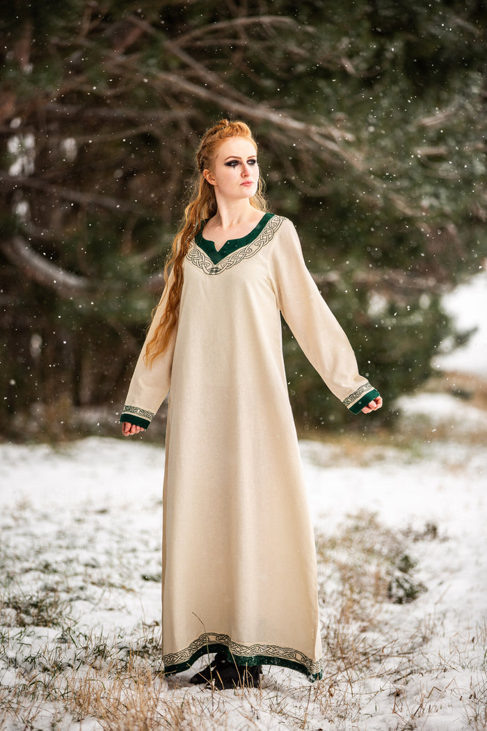 Viking dress Lagertha, natural-green