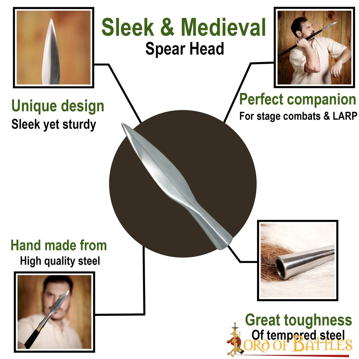 Punta de lanza germánica de hoja (framms), semi-afilada