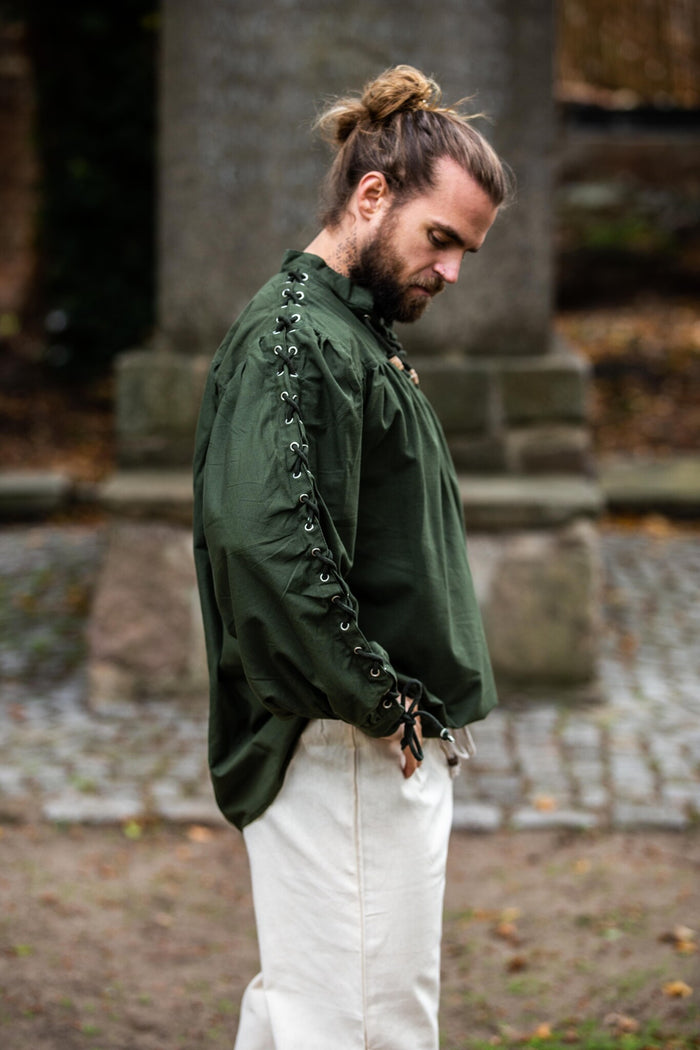 Piratskjorte med snører, grøn