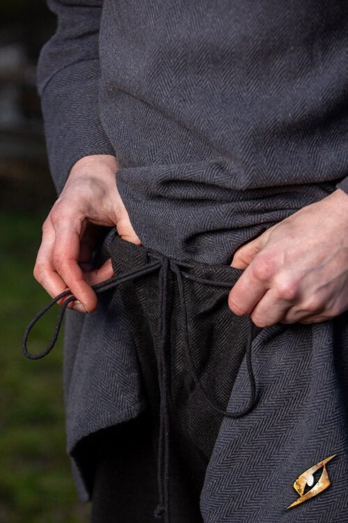 Spodnie Rusvik Ull, wzór jodełkowy, mieszanka wełny, czarne