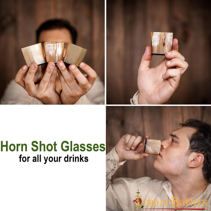 Drie hoornen shotglaasjes, 100-200 ml