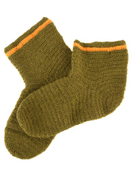 Crocheted socks, 100% wool, green-yellow