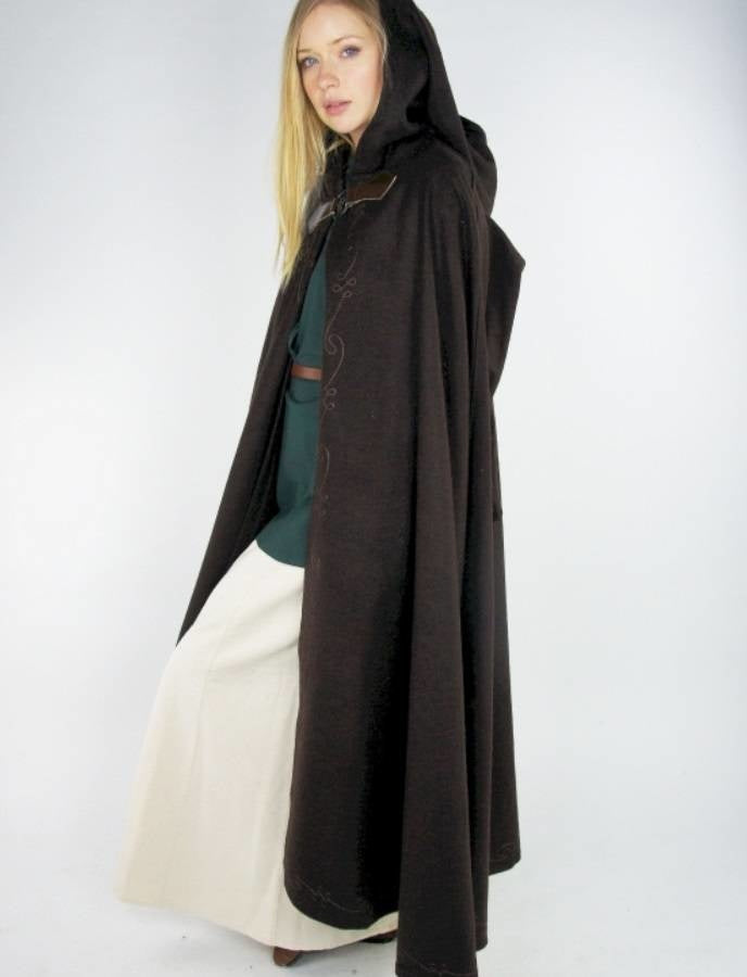 Embroidered cloak Damia with fibula, black, wool mix