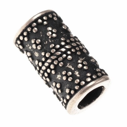 Perle de barbe viking cylindrique avec granulation, bronze argenté