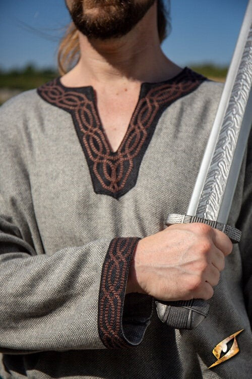 Viking tunic Hilmar, fishbone, gray, wool blend