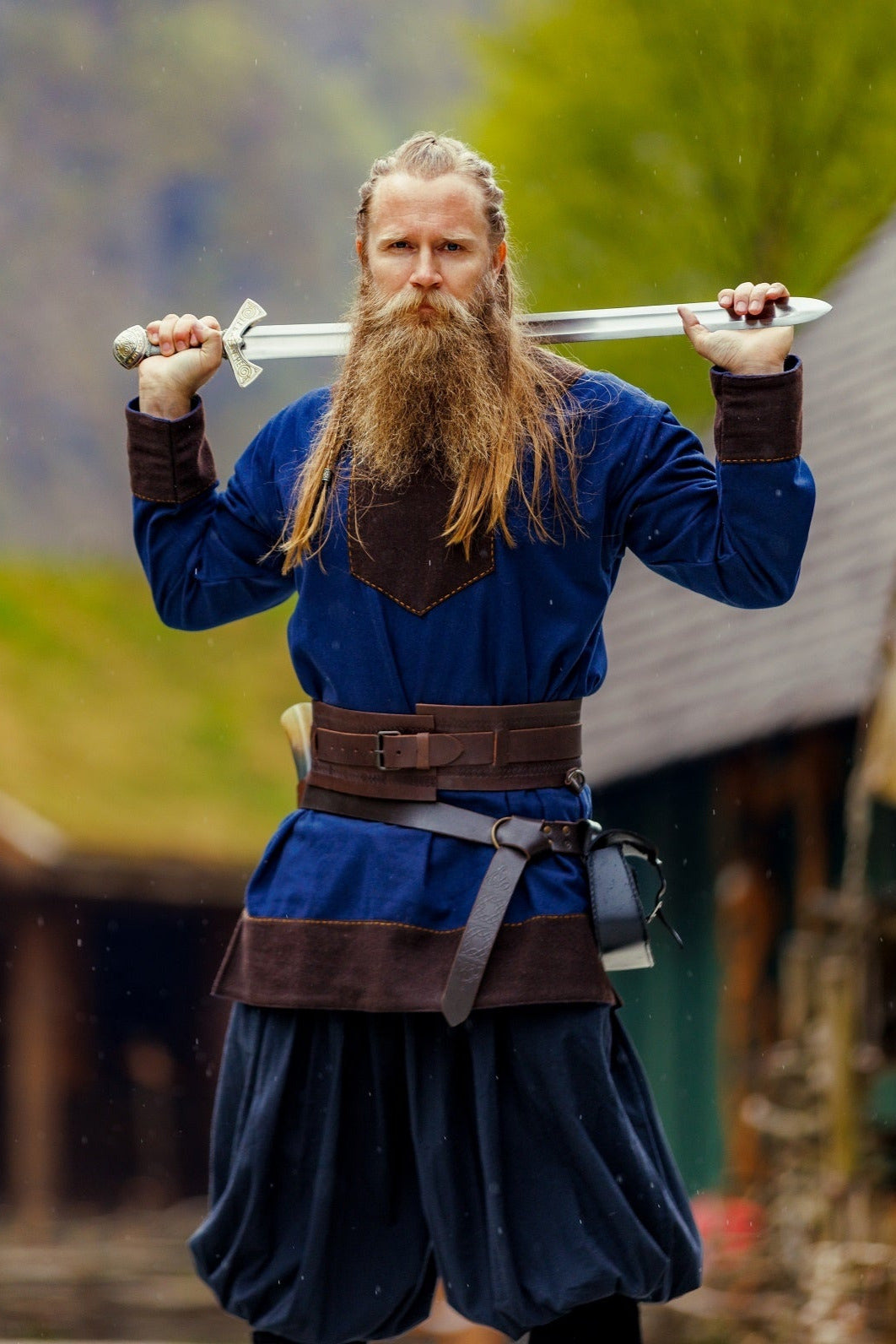 Vikingetunika Roland, uldmix, blå